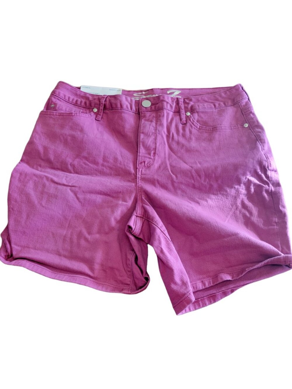 SEVEN7 Women's Stretch Mid Thigh Roll Cuff Pink Denim Shorts Size 14 New